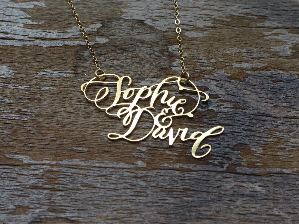 Custom Calligraphy Two Name Necklace - Your Loved Ones Names Handwritten By A Calligrapher - High Quality, Affordable, One-of-a-kind, Personalized Necklace - Available in Gold and Silver - Made in USA - Brevity Jewelry - The Pefect Gift