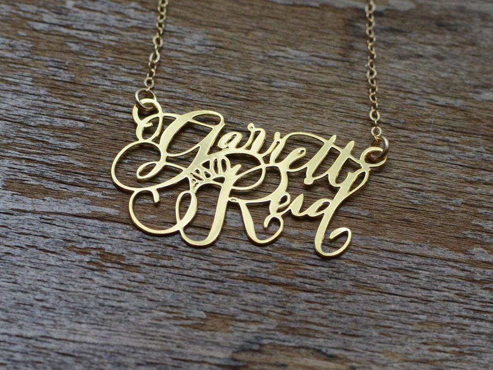 Custom Calligraphy Two Name Necklace - Your Loved Ones Names Handwritten By A Calligrapher - High Quality, Affordable, One-of-a-kind, Personalized Necklace - Available in Gold and Silver - Made in USA - Brevity Jewelry - The Pefect Gift