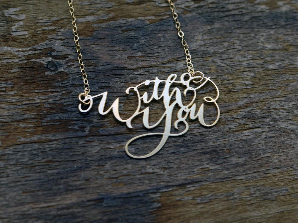 Custom Calligraphy Phrase Necklace - Your Phrase Handwritten By A Calligrapher - High Quality, Affordable, One-of-a-kind, Personalized Necklace - Available in Gold and Silver - Made in USA - Brevity Jewelry - The Pefect Gift