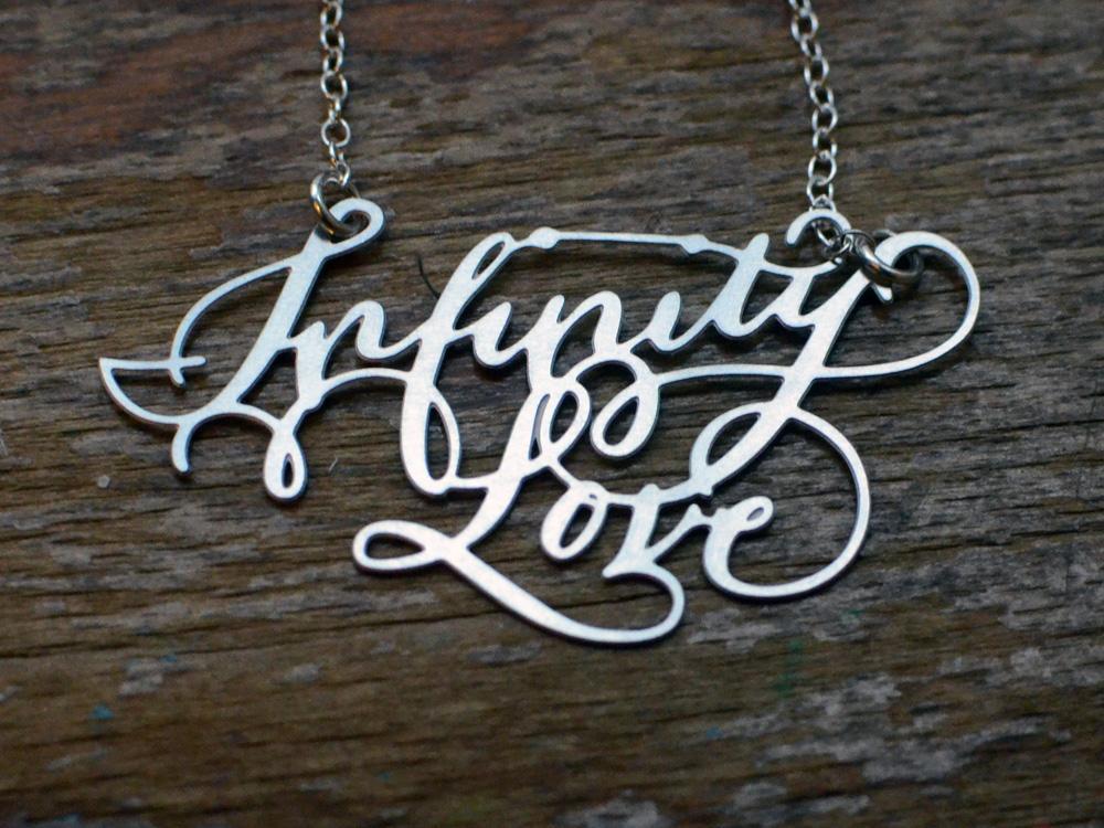 Calligraphy Necklace - Custom Phrase  - Brevity Jewelry - Made in USA - Affordable gold and silver necklaces