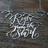 Custom Calligraphy Phrase Necklace - Your Phrase Handwritten By A Calligrapher - High Quality, Affordable, One-of-a-kind, Personalized Necklace - Available in Gold and Silver - Made in USA - Brevity Jewelry - The Pefect Gift