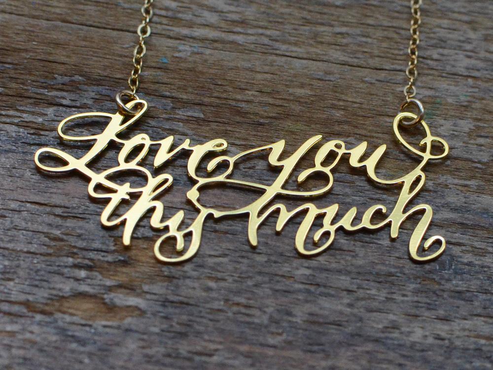 Custom Calligraphy Phrase Necklace - Your Phrase Handwritten By A Calligrapher - High Quality, Affordable, One-of-a-kind, Personalized Necklace - Available in Gold and Silver - Made in USA - Brevity Jewelry - The Pefect Gift