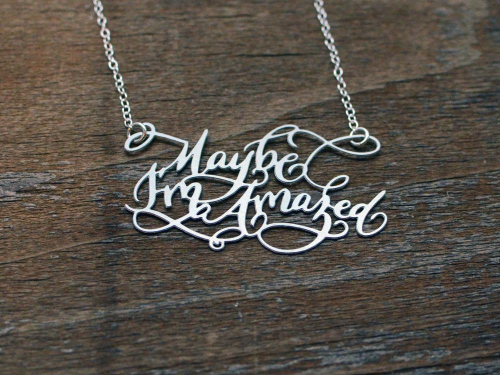 Custom Calligraphy Phrase Necklace - Your Phrase Handwritten By A Calligrapher - High Quality, Affordable, One-of-a-kind, Personalized Necklace - Available in Gold and Silver - Made in USA - Brevity Jewelry - The Pefect Gift