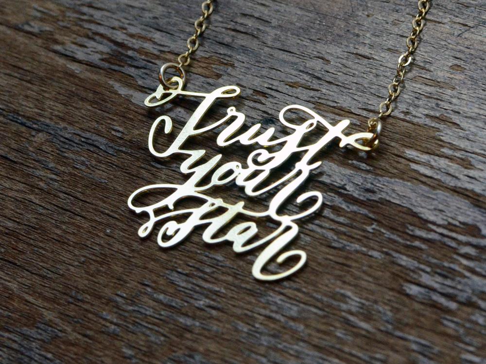 Custom Calligraphy Phrase Necklace - Your Phrase Handwritten By A Calligrapher - High Quality, Affordable, One-of-a-kind, Personalized Necklace - Available in Gold and Silver - Made in USA - Brevity Jewelry - The Pefect Gift