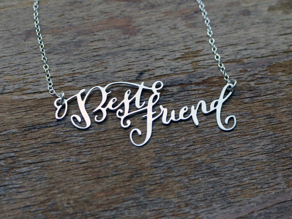 Custom Calligraphy Phrase Necklace - Your Phrase Handwritten By A Calligrapher - High Quality, Affordable, One-of-a-kind, Personalized Necklace - Available in Gold and Silver - Made in USA - Brevity Jewelry - The Pefect Gift