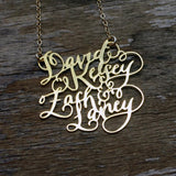 Custom Calligraphy Four Name Necklace - Your Loved Ones Names Handwritten By A Calligrapher - High Quality, Affordable, One-of-a-kind, Personalized Necklace - Available in Gold and Silver - Made in USA - Brevity Jewelry - The Pefect Gift