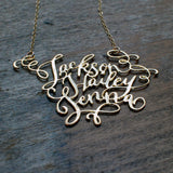 Custom Calligraphy Three Name Necklace - Your Loved Ones Names Handwritten By A Calligrapher - High Quality, Affordable, One-of-a-kind, Personalized Necklace - Available in Gold and Silver - Made in USA - Brevity Jewelry - The Pefect Gift