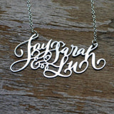 Custom Calligraphy Three Name Necklace - Your Loved Ones Names Handwritten By A Calligrapher - High Quality, Affordable, One-of-a-kind, Personalized Necklace - Available in Gold and Silver - Made in USA - Brevity Jewelry - The Pefect Gift