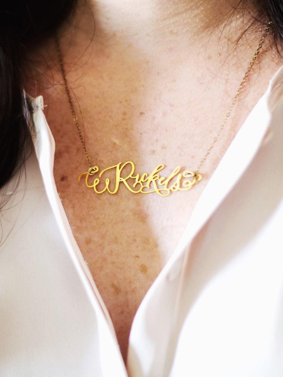 Custom Calligraphy Name Necklace - Your Name Handwritten By A Calligrapher - High Quality, Affordable, One-of-a-kind, Personalized Necklace - Available in Gold and Silver - Made in USA - Brevity Jewelry - The Pefect Gift
