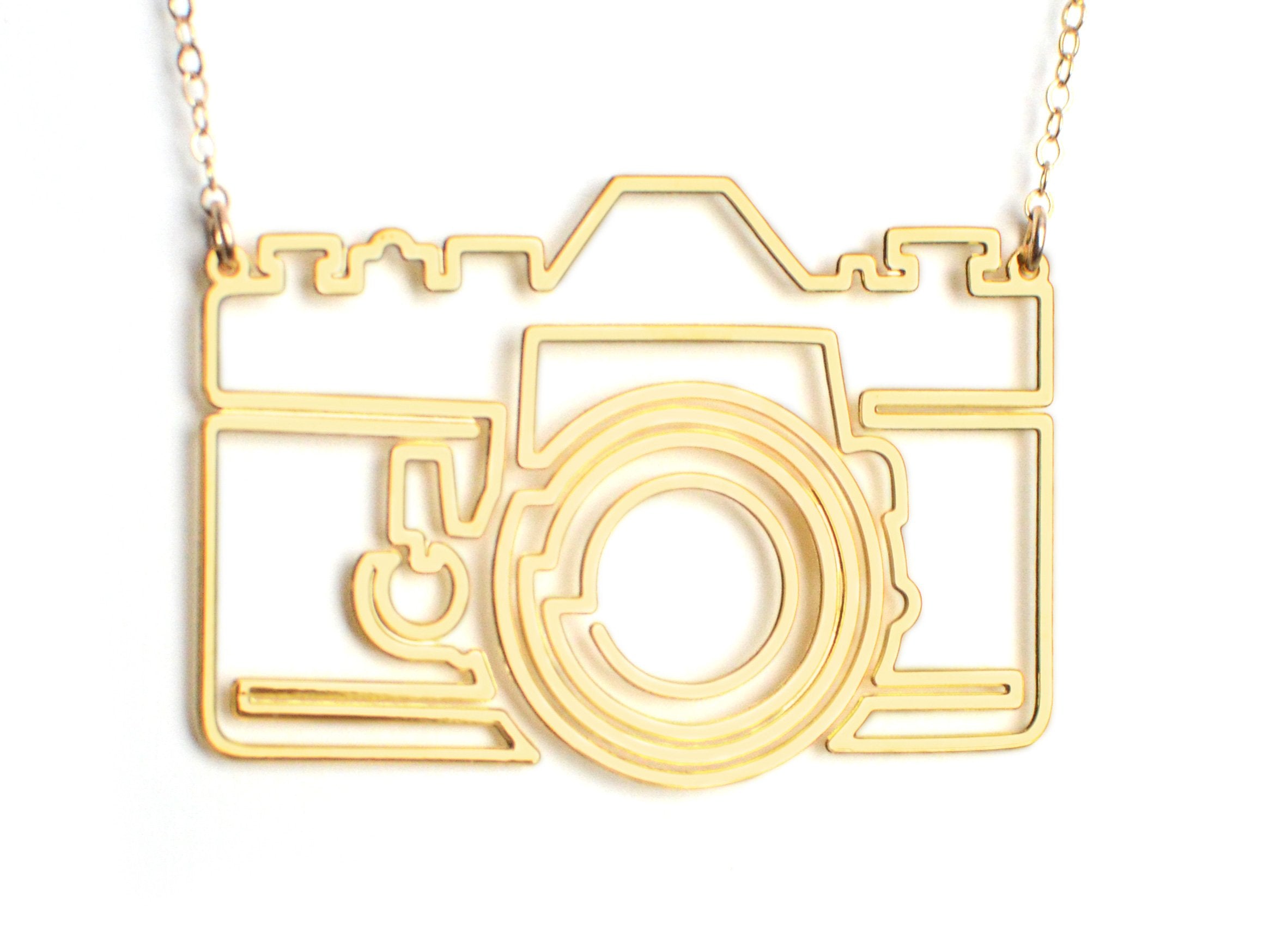 Photo Camera Necklace - High Quality, Affordable, Hand Drawn, Courageous Creators Necklace - Available in Gold and Silver - Made in USA - Collaboration with Honto88 - Brevity Jewelry