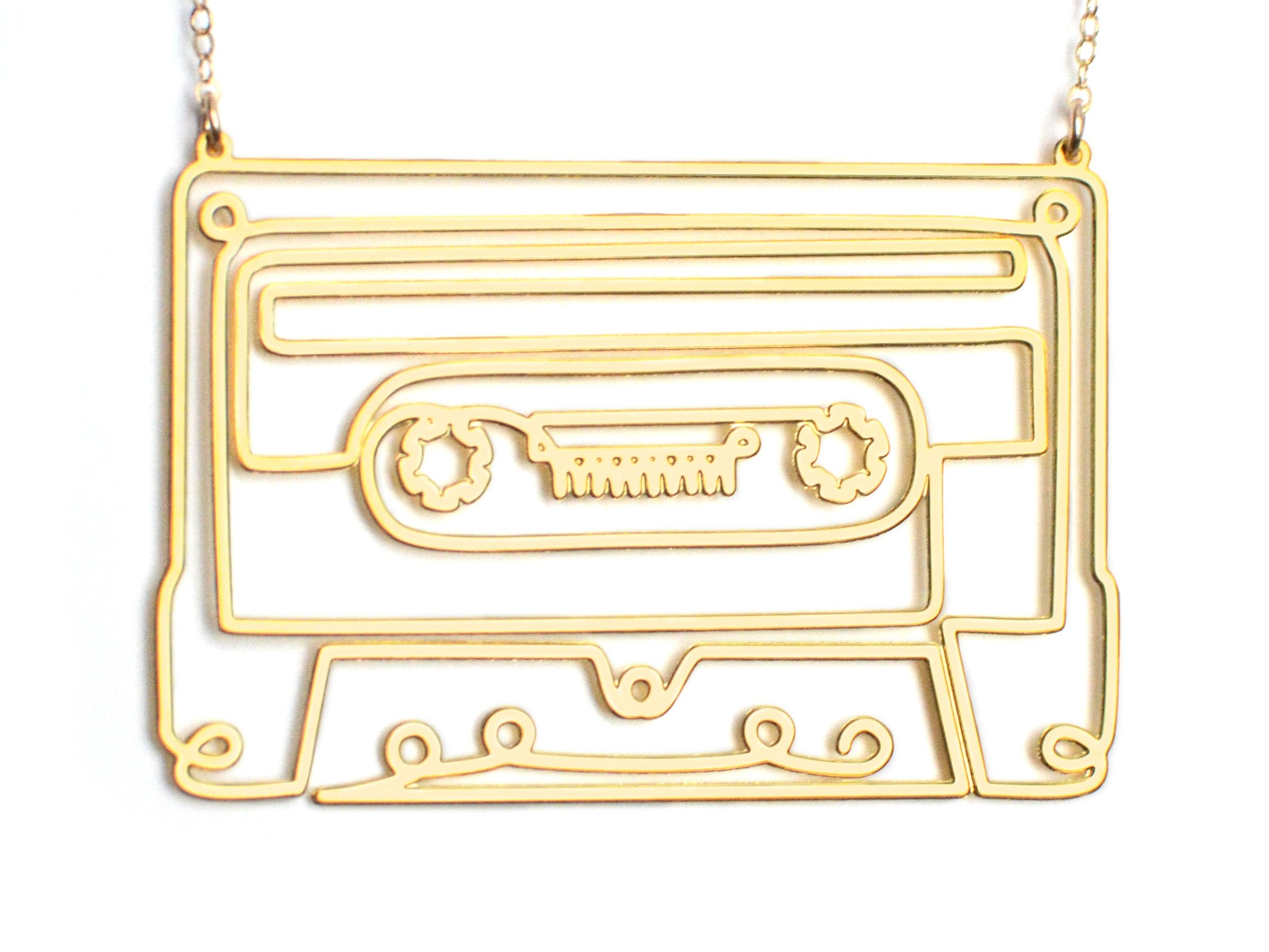 Cassette Necklace - High Quality, Affordable, Hand Drawn, Courageous Creators Necklace - Available in Gold and Silver - Made in USA - Collaboration with Honto88 - Brevity Jewelry
