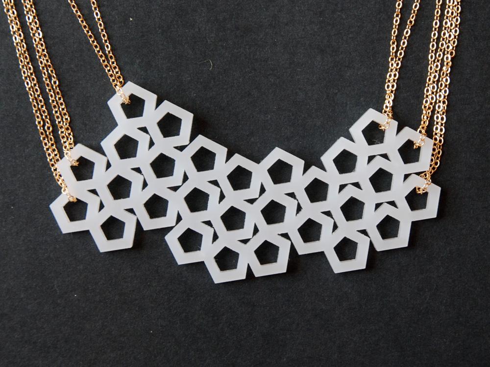 Cellular Necklace - High Quality, Affordable, Geometric Necklace - Available in Black and White Acrylic, Gold, Silver, and Limited Edition Coral Powdercoat Finish - Made in USA - Brevity Jewelry