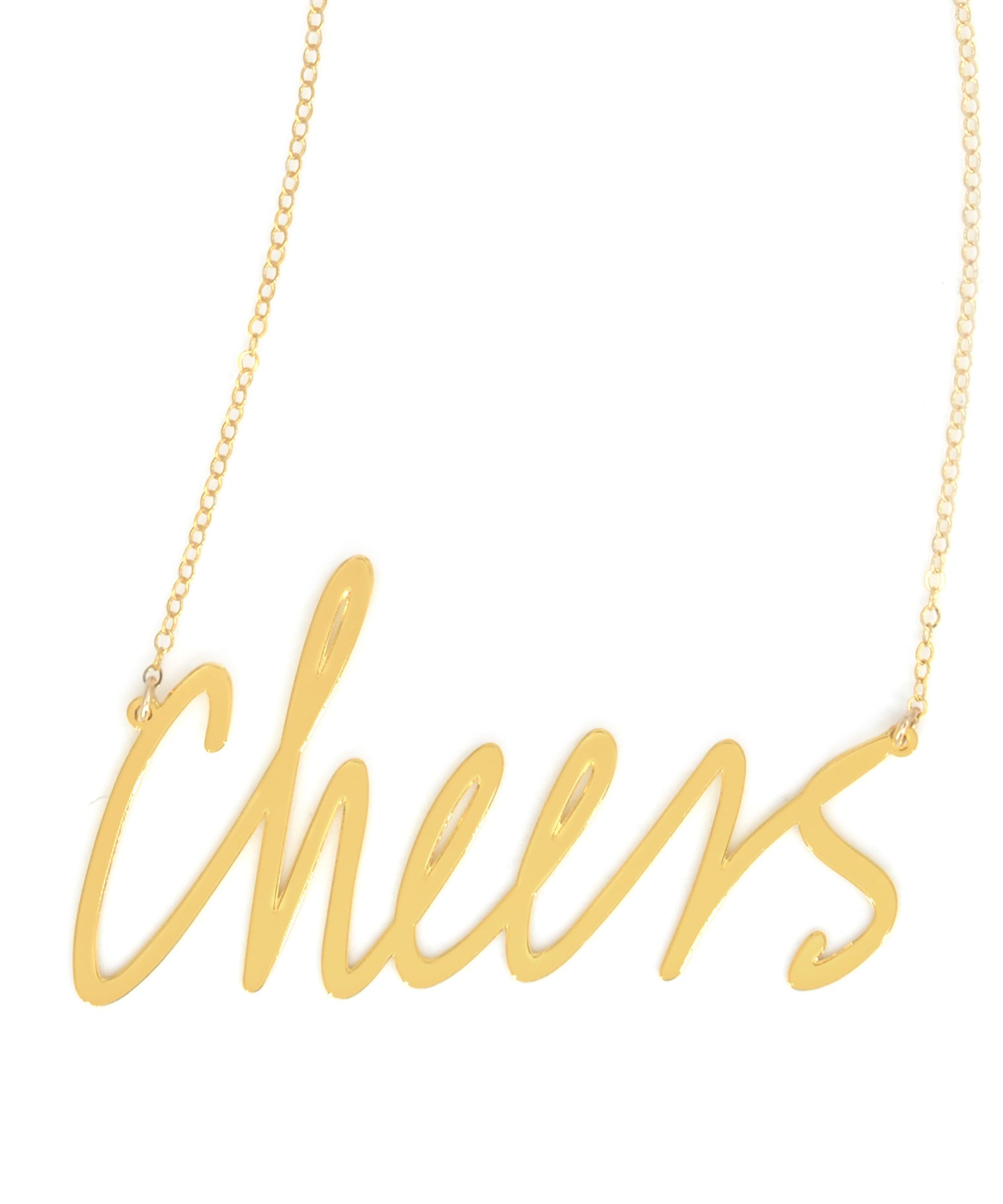 Cheers Necklace - High Quality, Affordable, Hand Written, Self Love, Mantra Word Necklace - Available in Gold and Silver - Small and Large Sizes - Made in USA - Brevity Jewelry