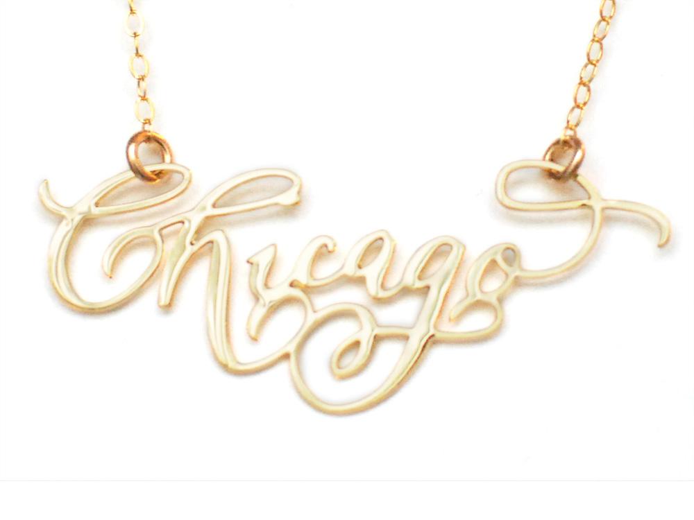Chicago City Love Necklace - High Quality, Hand Lettered, Calligraphy City Necklace - Your Favorite City - Available in Gold and Silver - Made in USA - Brevity Jewelry