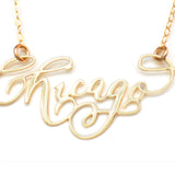 I Heart Chicago Necklace - High Quality, Hand Lettered, Calligraphy, City Necklace - Featuring a Dainty Heart and Your Favorite City - Available in Gold and Silver - Made in USA - Brevity Jewelry