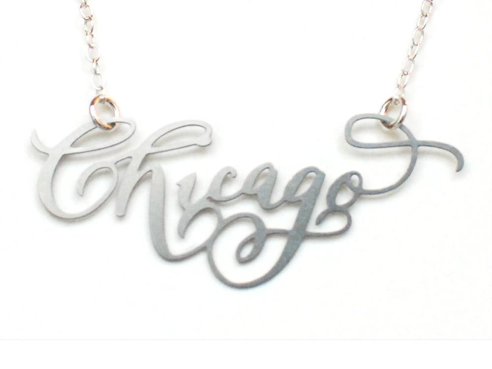 Chicago City Love Necklace - High Quality, Hand Lettered, Calligraphy City Necklace - Your Favorite City - Available in Gold and Silver - Made in USA - Brevity Jewelry