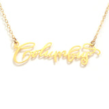 I Heart Columbus Necklace - High Quality, Hand Lettered, Calligraphy, City Necklace - Featuring a Dainty Heart and Your Favorite City - Available in Gold and Silver - Made in USA - Brevity Jewelry