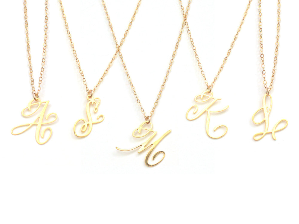 Initial Letter Necklace - Handwritten By A Calligrapher - High Quality, Affordable, Self Love, Initial Letter Charm Necklace - Available in Gold and Silver - Made in USA - Brevity Jewelry