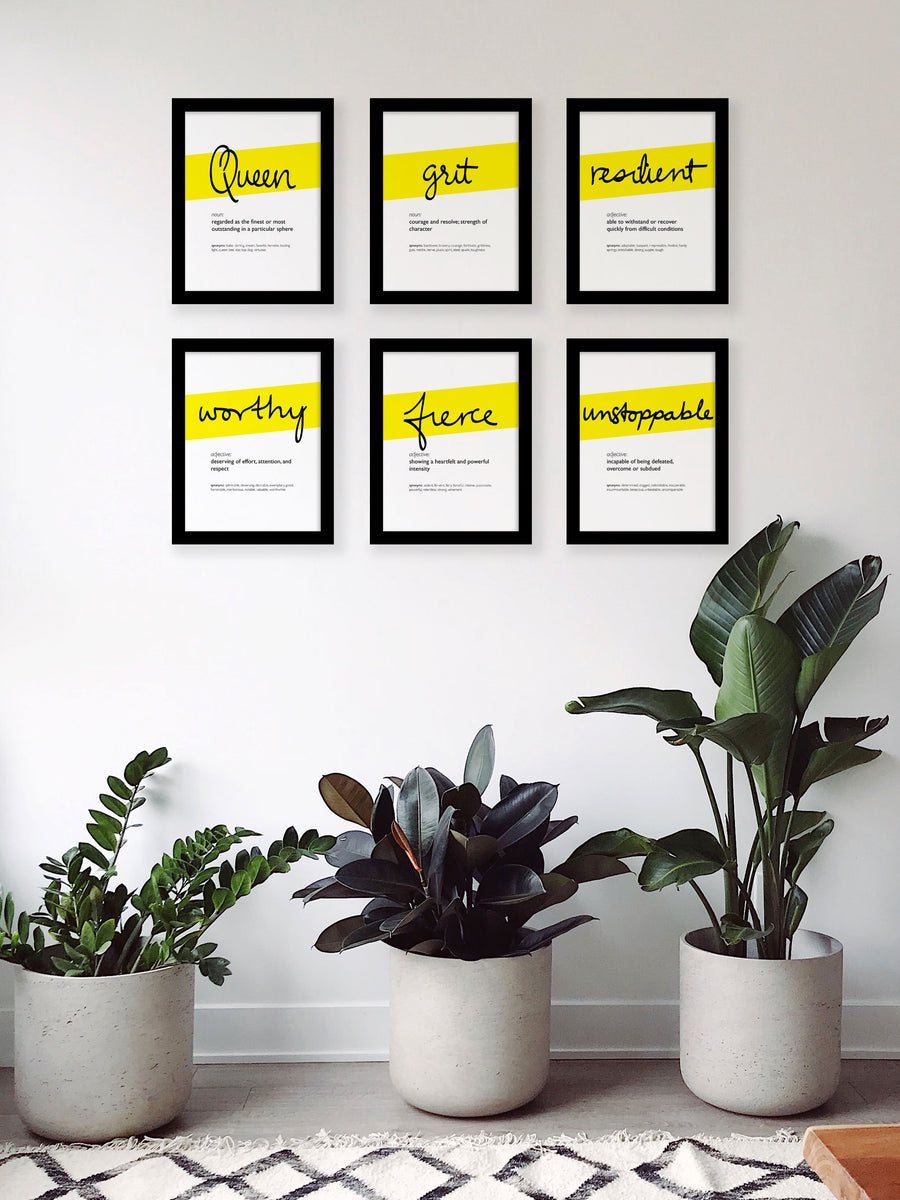 Framed Yellow Unstoppable Print With Word Definition - High Quality, Affordable, Hand Written, Empowering, Self Love, Mantra Word Print. Archival-Quality, Matte Giclée Print - Brevity Jewelry