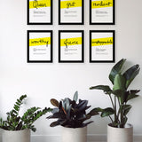 Framed Yellow Queen Print With Word Definition - High Quality, Affordable, Hand Written, Empowering, Self Love, Mantra Word Print. Archival-Quality, Matte Giclée Print - Brevity Jewelry