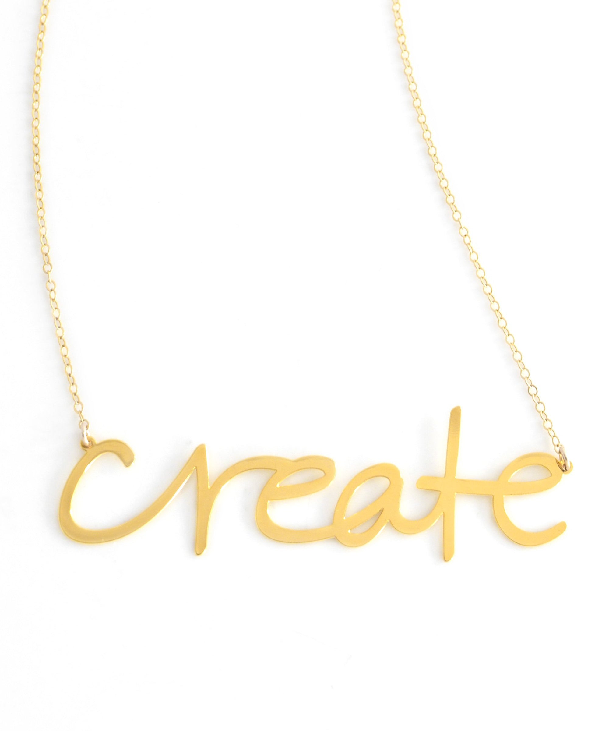Create Necklace - High Quality, Affordable, Hand Written, Self Love, Mantra Word Necklace - Available in Gold and Silver - Small and Large Sizes - Made in USA - Brevity Jewelry