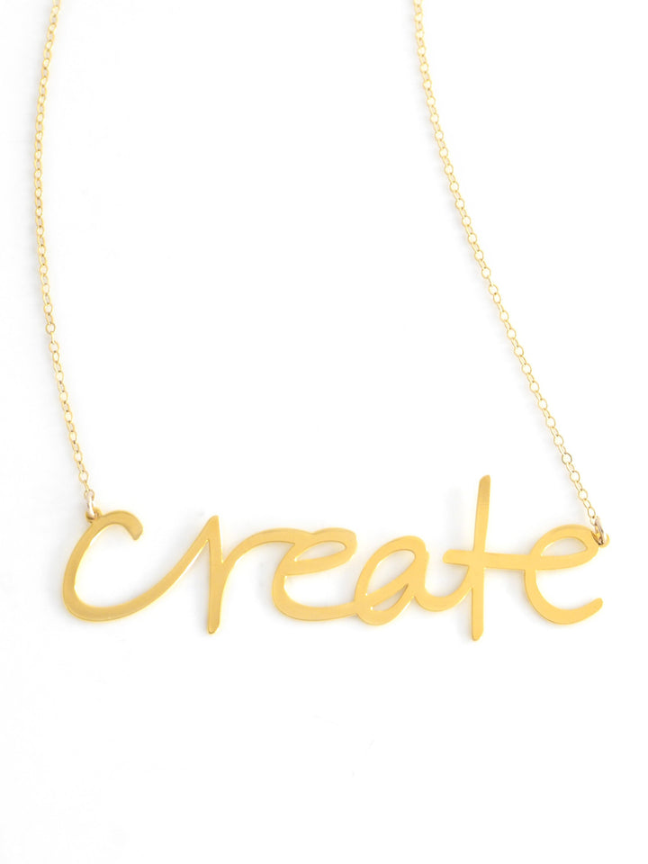 Create Necklace - High Quality, Affordable, Hand Written, Self Love, Mantra Word Necklace - Available in Gold and Silver - Small and Large Sizes - Made in USA - Brevity Jewelry