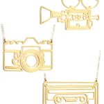 Creators Gift Set - High Quality, Hand Drawn, Creators Gift Set Necklaces - Featuring the Cassette, Photo Camera, Film Camera, and Slate Necklaces - Available in Gold and Silver - Made in USA - Brevity Jewelry