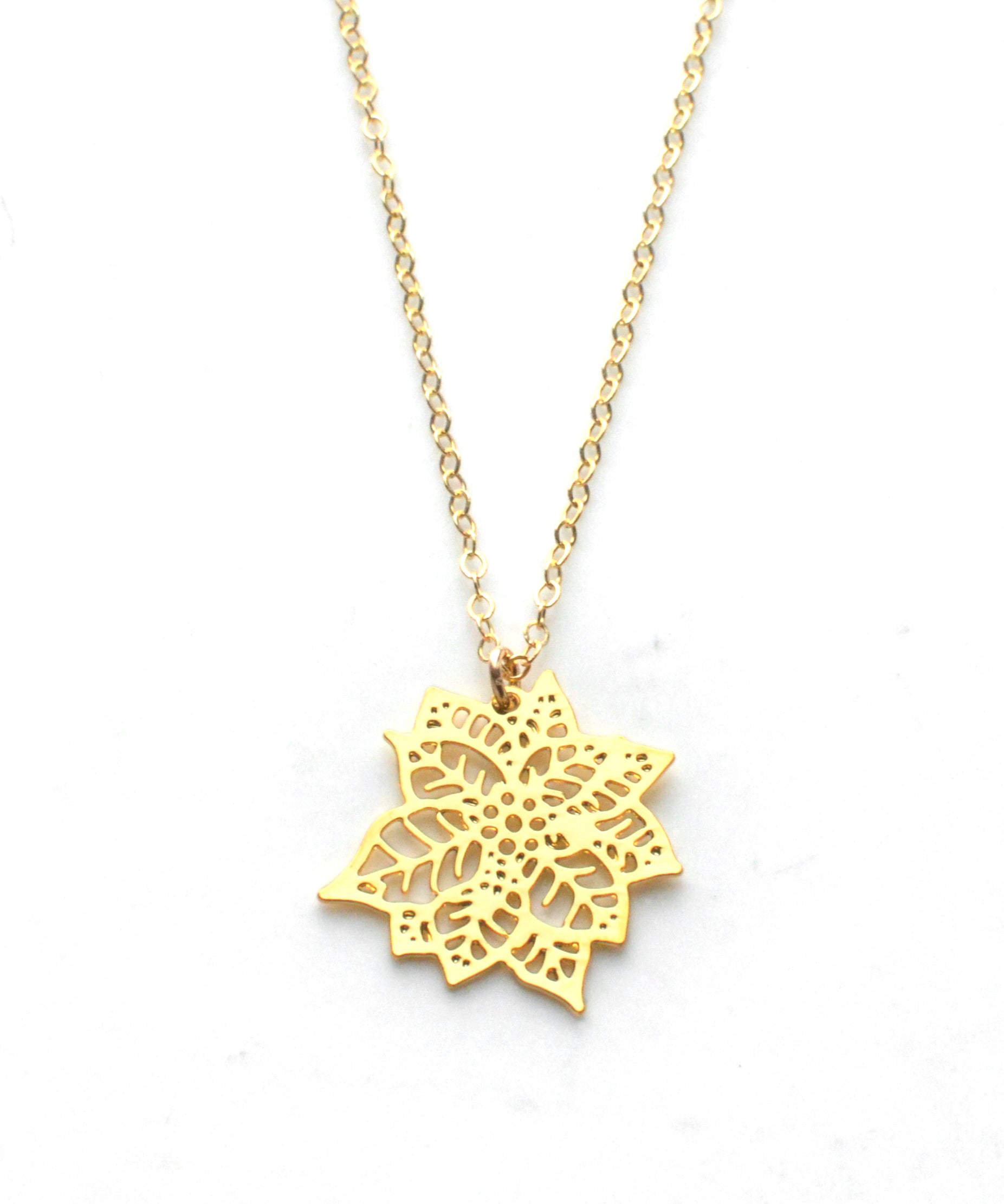 Poinsettia Necklace - High Quality, Affordable, Whimsical, Hand Drawn Necklace - December Birthday Gift - Available in Gold and Silver - Made in USA - Brevity Jewelry