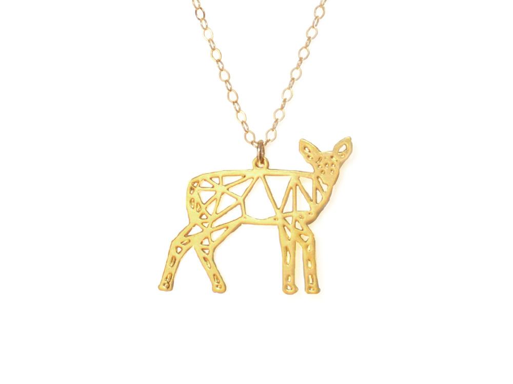 Deer Necklace - Wireframe Origami - High Quality, Affordable Necklace - Available in Gold and Silver - Made in USA - Brevity Jewelry