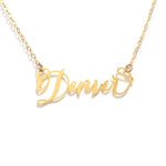 Denver City Love Necklace - High Quality, Hand Lettered, Calligraphy City Necklace - Your Favorite City - Available in Gold and Silver - Made in USA - Brevity Jewelry