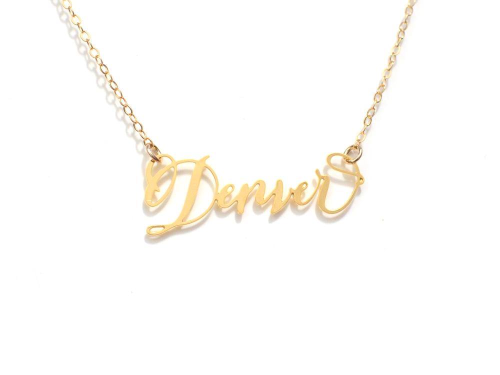 Denver City Love Necklace - High Quality, Hand Lettered, Calligraphy City Necklace - Your Favorite City - Available in Gold and Silver - Made in USA - Brevity Jewelry