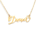 I Heart Denver Necklace - High Quality, Hand Lettered, Calligraphy, City Necklace - Featuring a Dainty Heart and Your Favorite City - Available in Gold and Silver - Made in USA - Brevity Jewelry