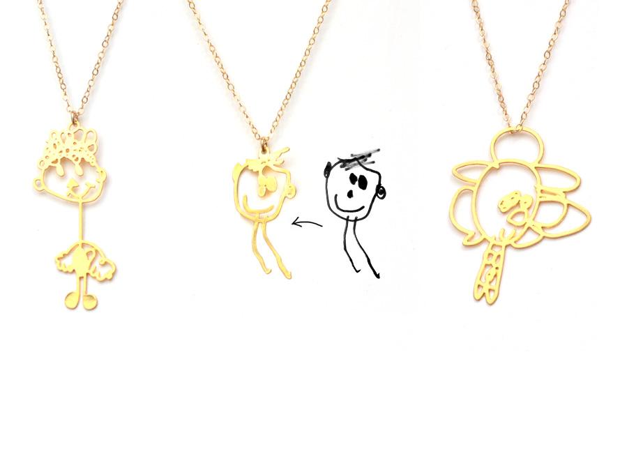 Custom Drawing Necklace - Turn Your Doodles Into A Necklace - Kid's Drawings - High Quality, Affordable, One-of-a-kind, Personalized Necklace - Available in Gold and Silver - Made in USA - Brevity Jewelry - The Pefect Gift