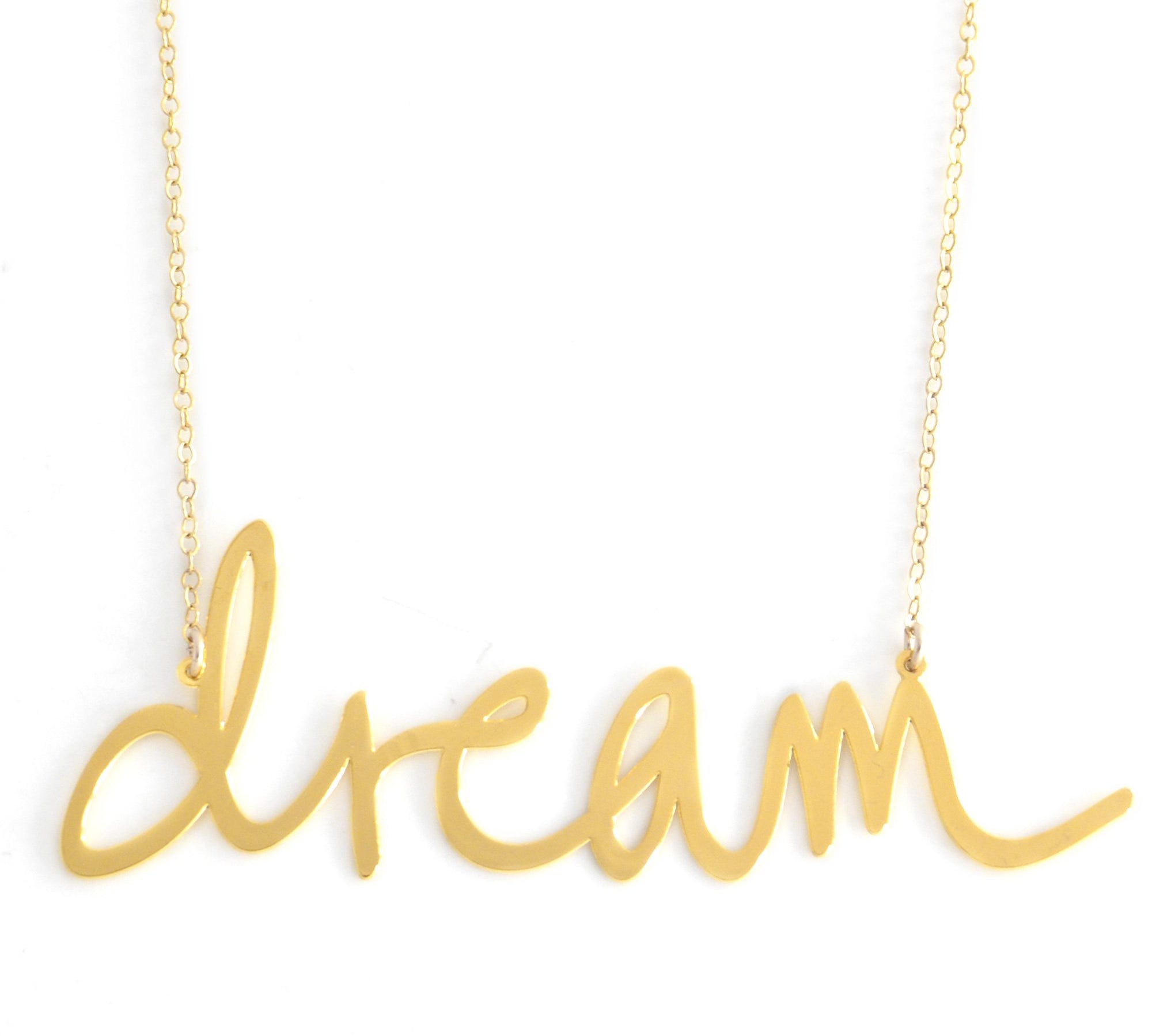 Dream Necklace - High Quality, Affordable, Hand Written, Empowering, Self Love, Mantra Word Necklace - Available in Gold and Silver - Small and Large Sizes - Made in USA - Brevity Jewelry