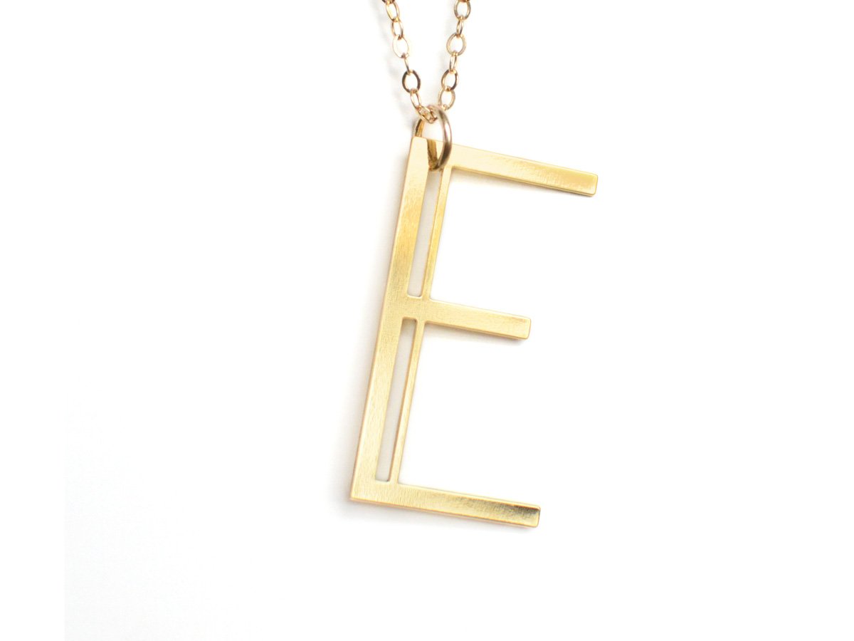 E Letter Necklace - Art Deco Typography Style - High Quality, Affordable, Self Love, Initial Charm Necklace - Available in Gold and Silver - Made in USA - Brevity Jewelry