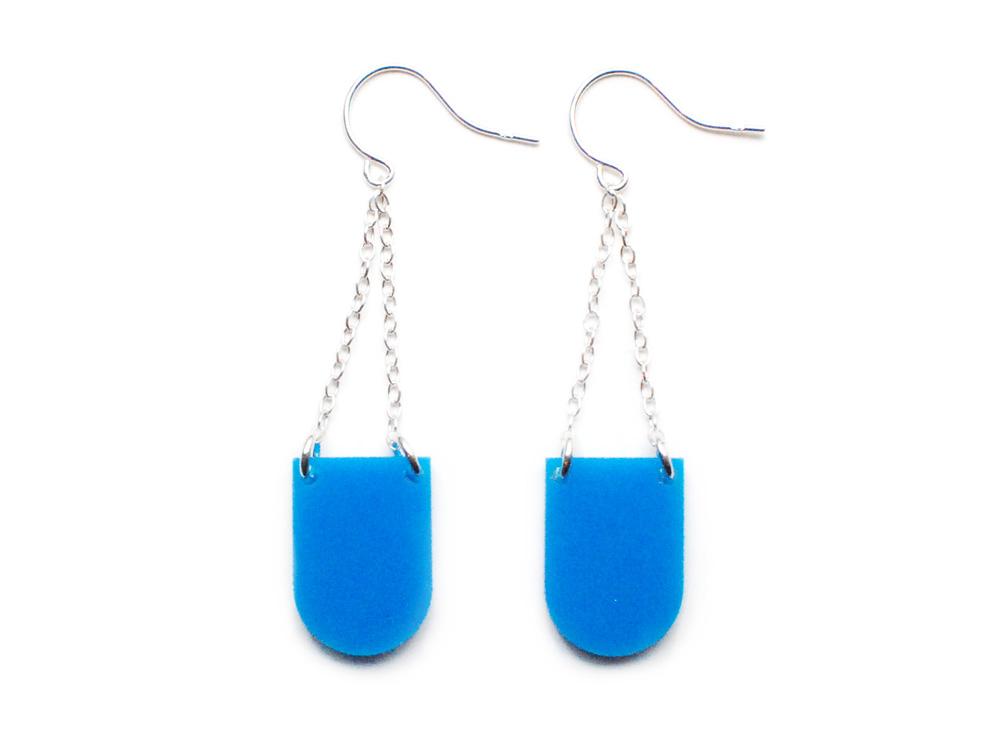 Drop Earrings - Affordable Acrylic Earrings - Yellow, Blue or Gray - Silver Chain - Made in USA - Brevity Jewelry