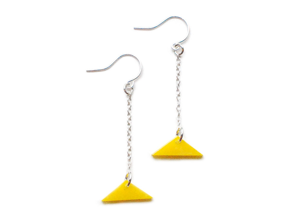 Triangle Earrings - Affordable Acrylic Earrings - Yellow, Blue or Gray - Silver Chain - Made in USA - Brevity Jewelry