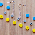 Circle Earrings - Affordable Acrylic Earrings - Yellow, Blue or Gray - Silver Chain - Made in USA - Brevity Jewelry