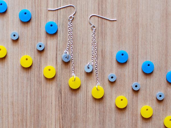 Circle Earrings - Affordable Acrylic Earrings - Yellow, Blue or Gray - Silver Chain - Made in USA - Brevity Jewelry