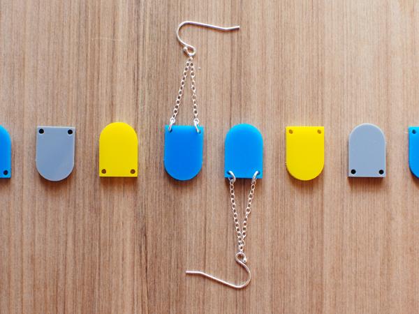 Drop Earrings - Affordable Acrylic Earrings - Yellow, Blue or Gray - Silver Chain - Made in USA - Brevity Jewelry