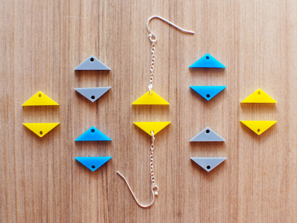 Triangle Earrings - Affordable Acrylic Earrings - Yellow, Blue or Gray - Silver Chain - Made in USA - Brevity Jewelry