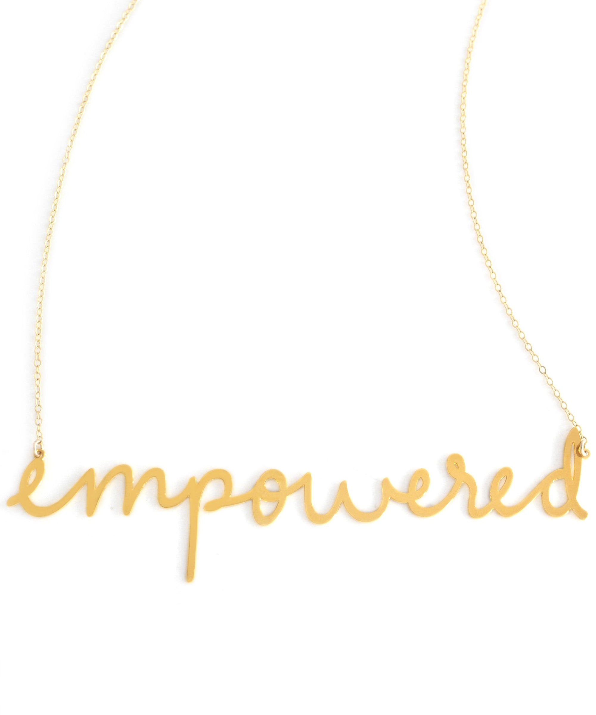 Empowered Necklace - High Quality, Affordable, Hand Written, Empowering, Self Love, Mantra Word Necklace - Available in Gold and Silver - Small and Large Sizes - Made in USA - Brevity Jewelry