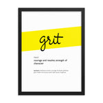 Framed Yellow Grit Print With Word Definition - High Quality, Affordable, Hand Written, Empowering, Self Love, Mantra Word Print. Archival-Quality, Matte Giclée Print - Brevity Jewelry
