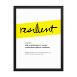 Framed Yellow Resilient Print With Word Definition - High Quality, Affordable, Hand Written, Empowering, Self Love, Mantra Word Print. Archival-Quality, Matte Giclée Print - Brevity Jewelry