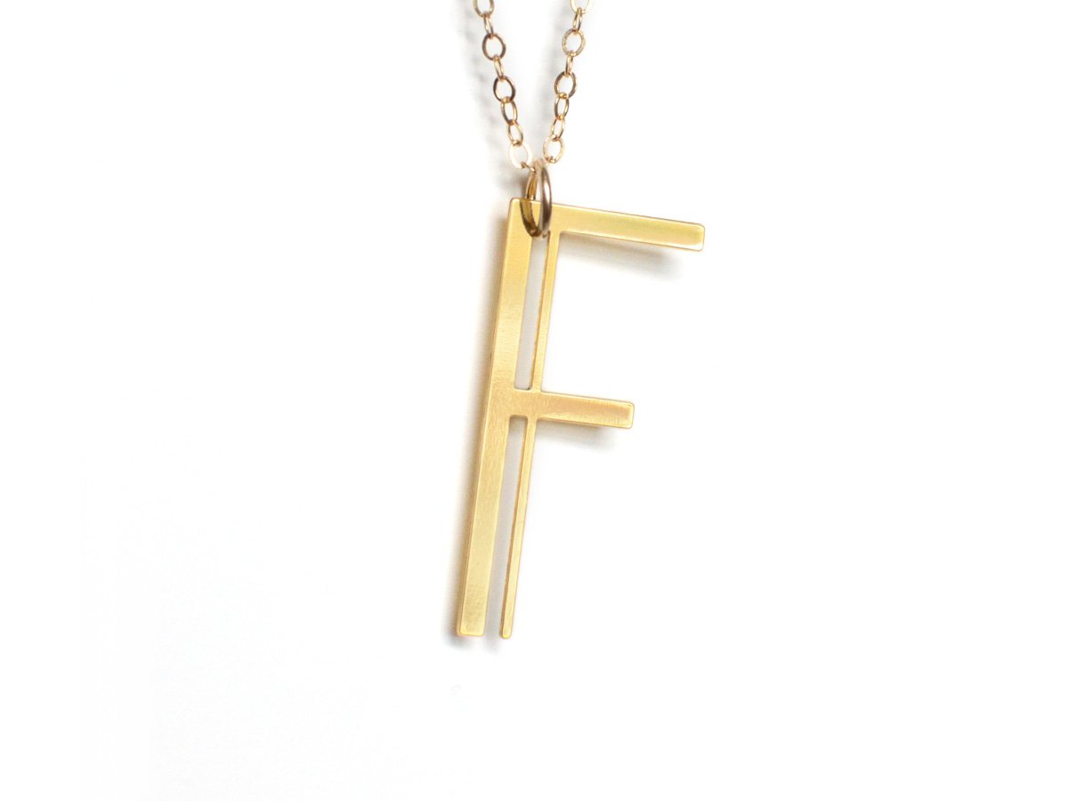 F Letter Necklace - Art Deco Typography Style - High Quality, Affordable, Self Love, Initial Charm Necklace - Available in Gold and Silver - Made in USA - Brevity Jewelry