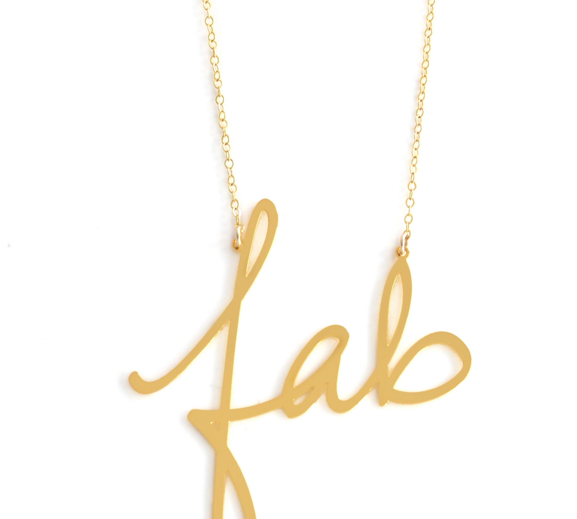 Fab Necklace - High Quality, Affordable, Hand Written, Self Love, Mantra Word Necklace - Available in Gold and Silver - Small and Large Sizes - Made in USA - Brevity Jewelry