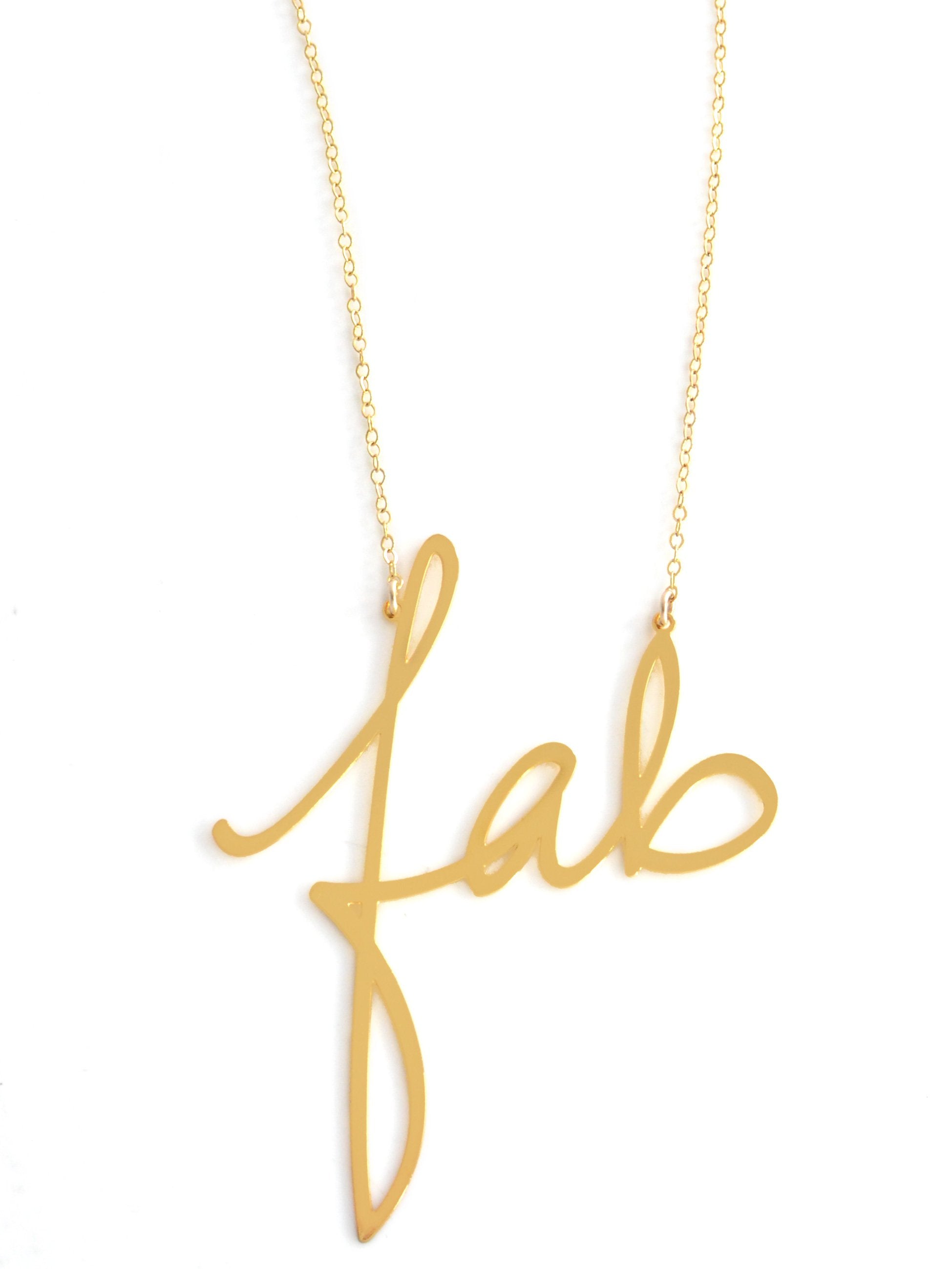 Fab Necklace - High Quality, Affordable, Hand Written, Self Love, Mantra Word Necklace - Available in Gold and Silver - Small and Large Sizes - Made in USA - Brevity Jewelry