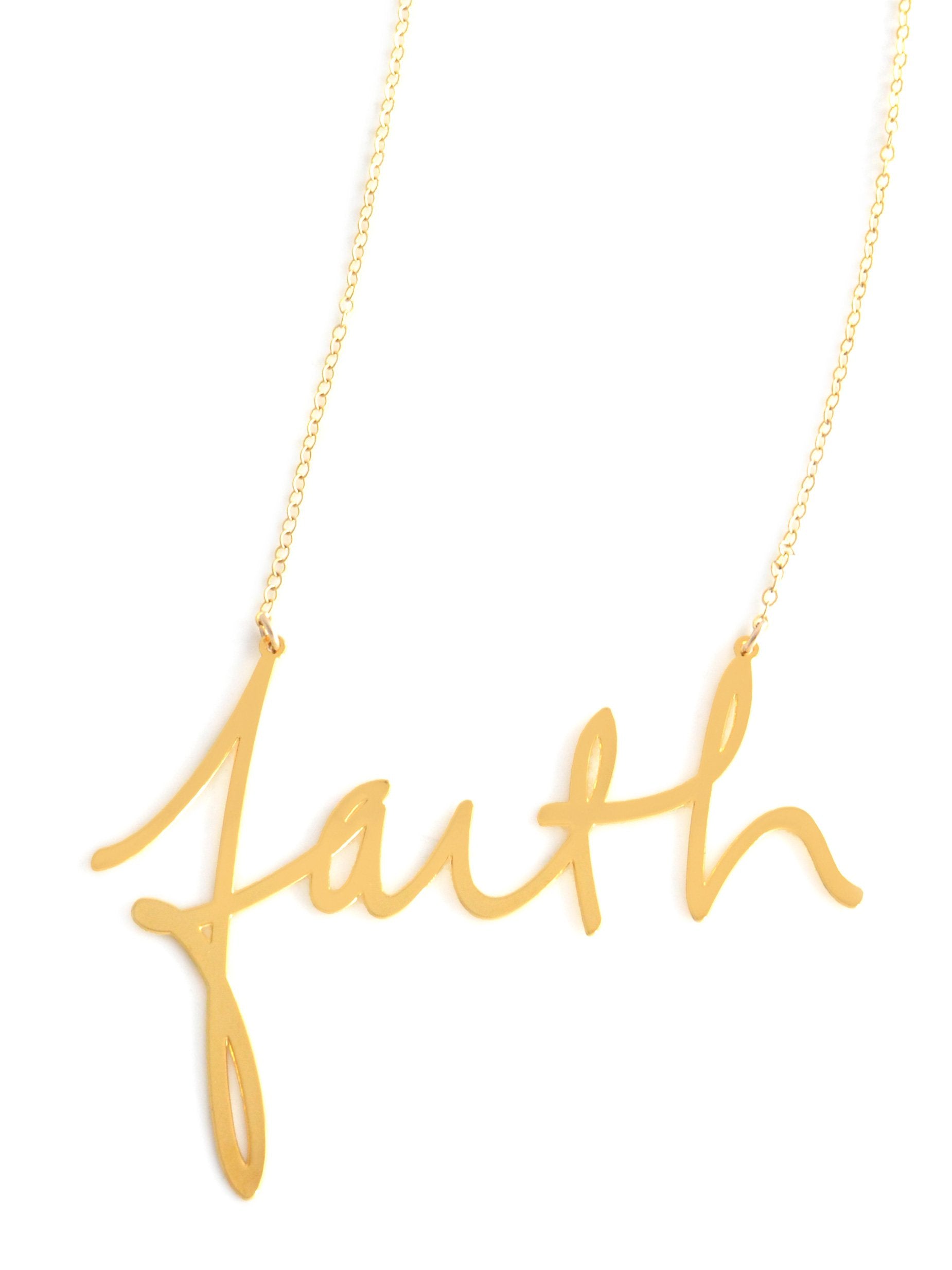 Faith Necklace - High Quality, Affordable, Hand Written, Self Love, Mantra Word Necklace - Available in Gold and Silver - Small and Large Sizes - Made in USA - Brevity Jewelry