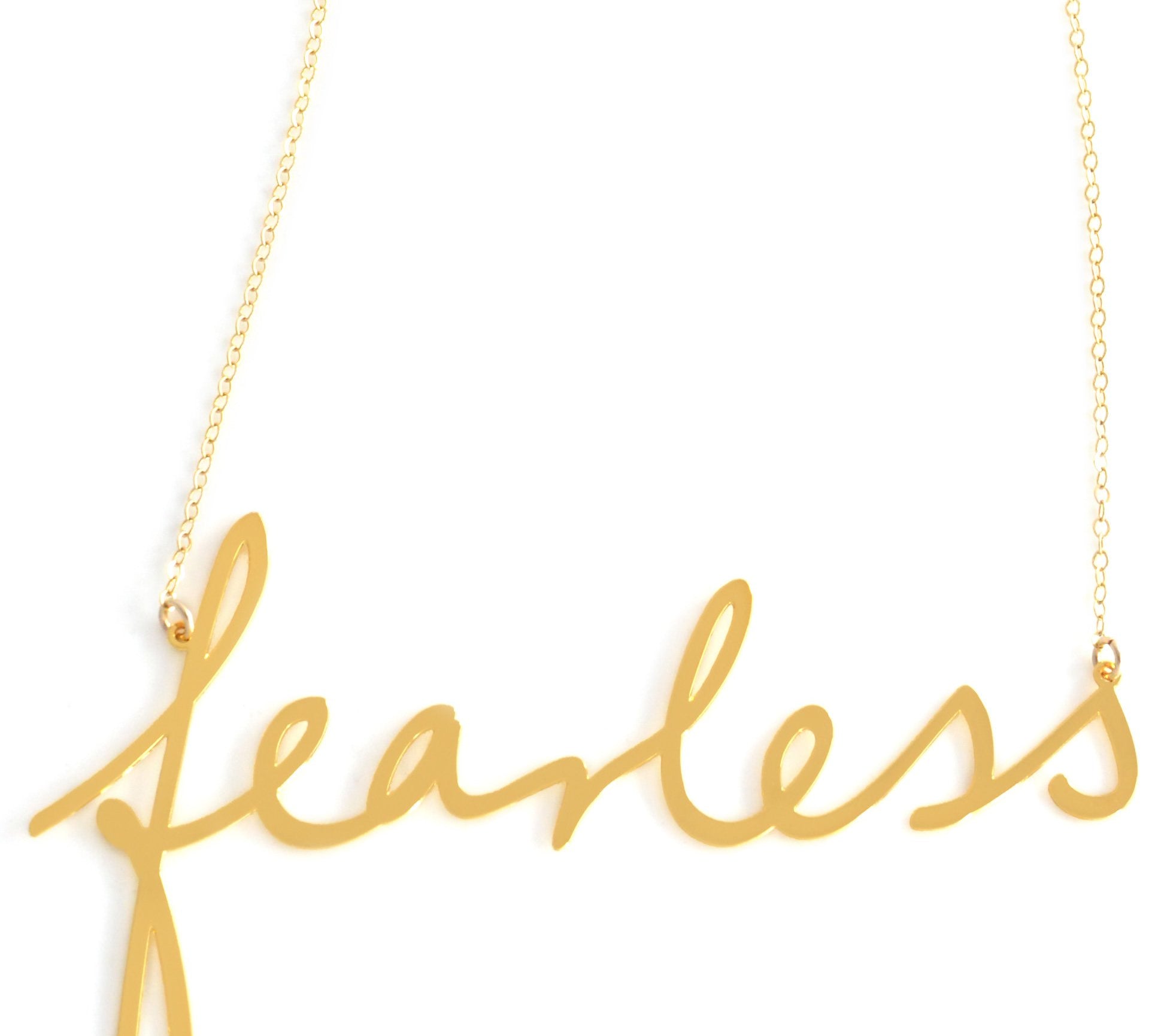 Fearless Necklace - High Quality, Affordable, Hand Written, Empowering, Self Love, Mantra Word Necklace - Available in Gold and Silver - Small and Large Sizes - Made in USA - Brevity Jewelry