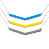 Feathers Necklace - Affordable Acrylic Necklace - Yellow, Blue or Gray - Silver Chain - Made in USA - Brevity Jewelry